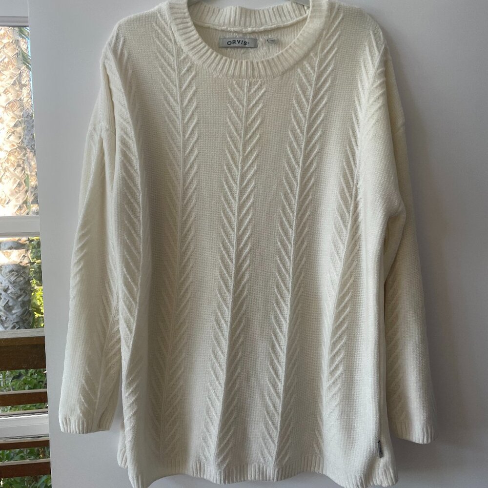Orvis Chenille Pullover, Crew Neck Sweater in White, Size M, 1723712